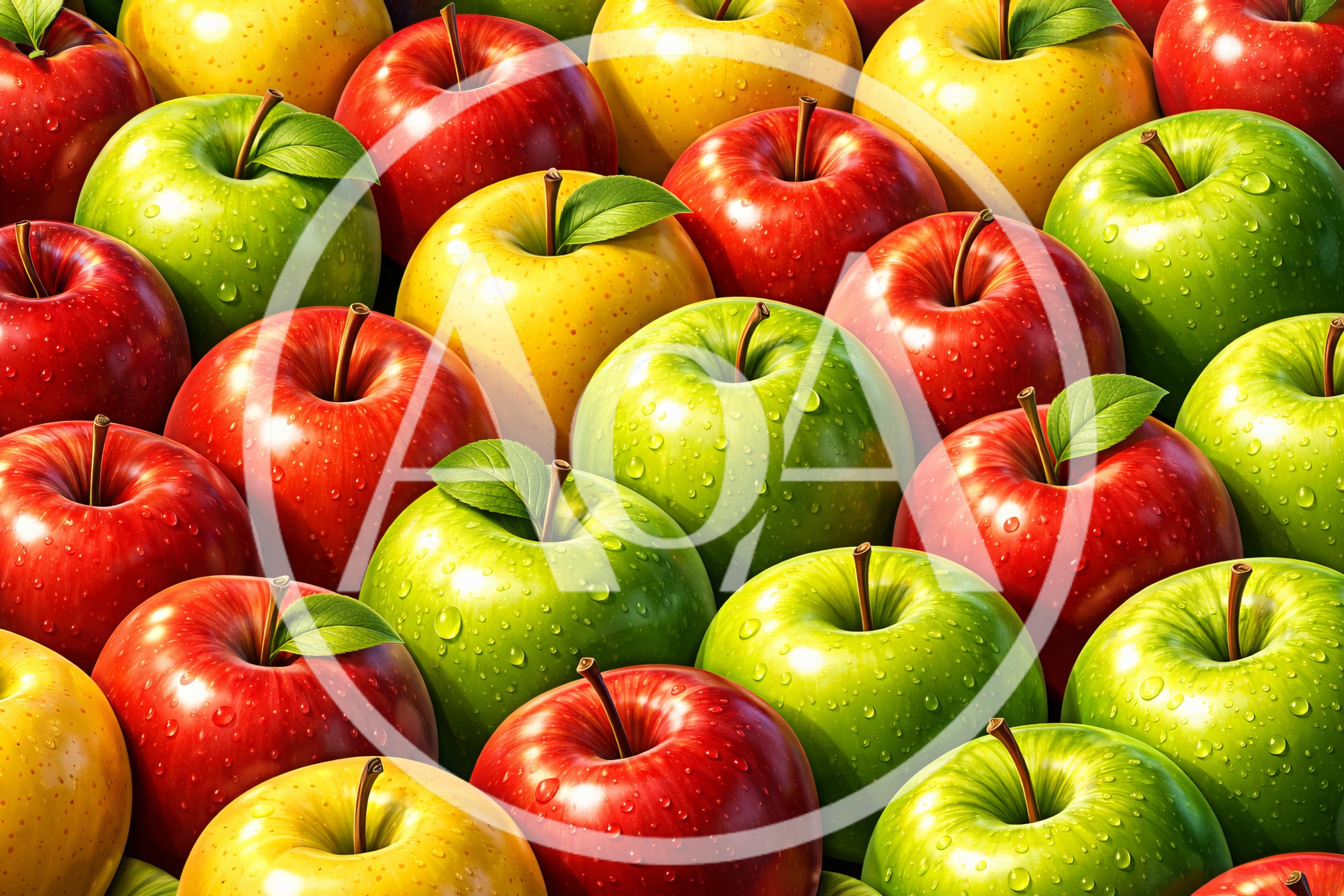 Fresh Assorted Apples With Water Droplets