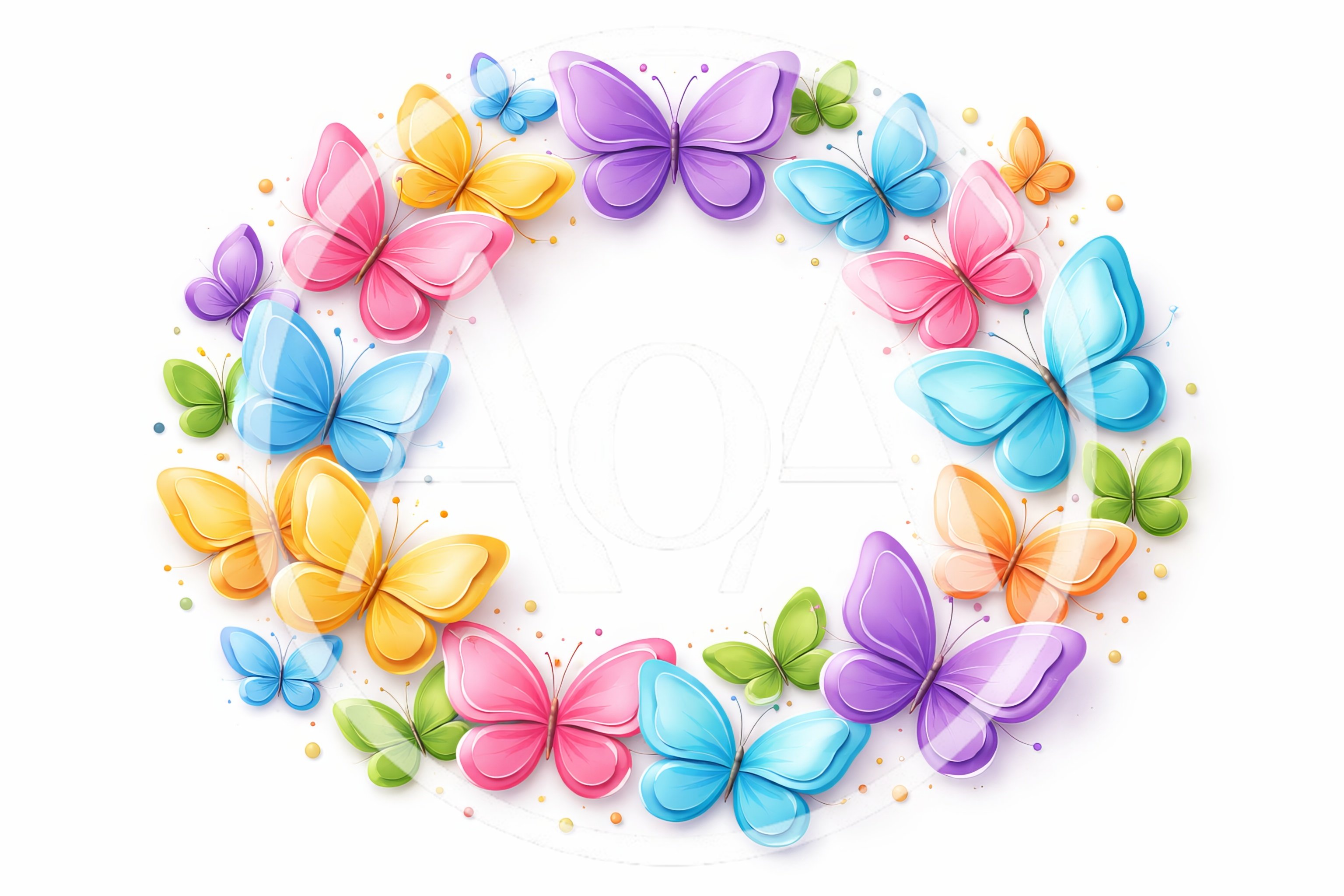 Colorful Butterfly Wreath Frame on White Background