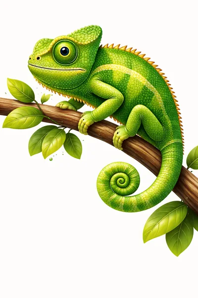 Vibrant Green Chameleon Perched On A Tree Branch