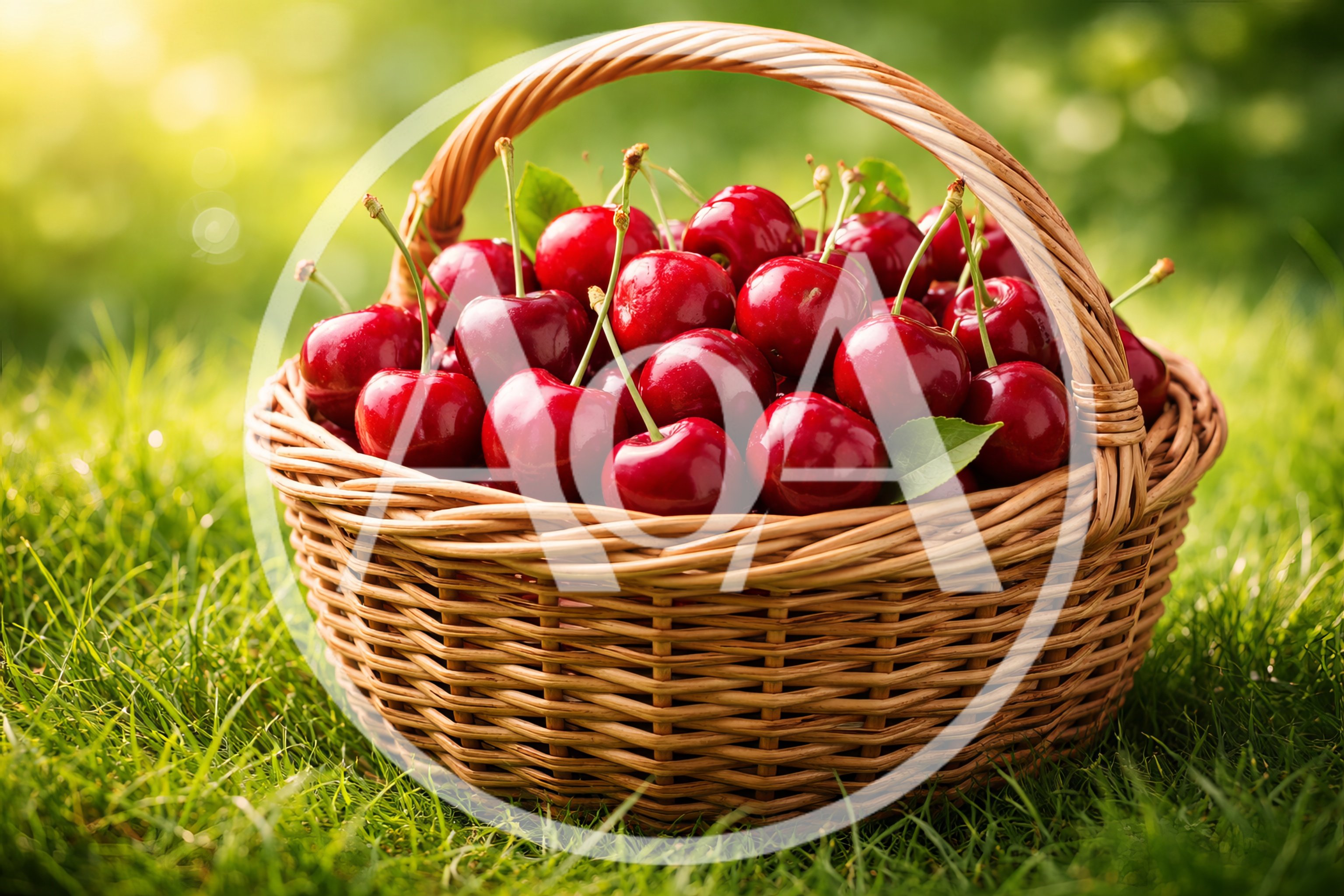 Fresh Red Cherries In A Wicker Basket