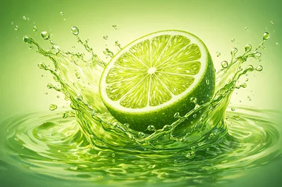 Fresh Lime Half Splashing Into Green Liquid