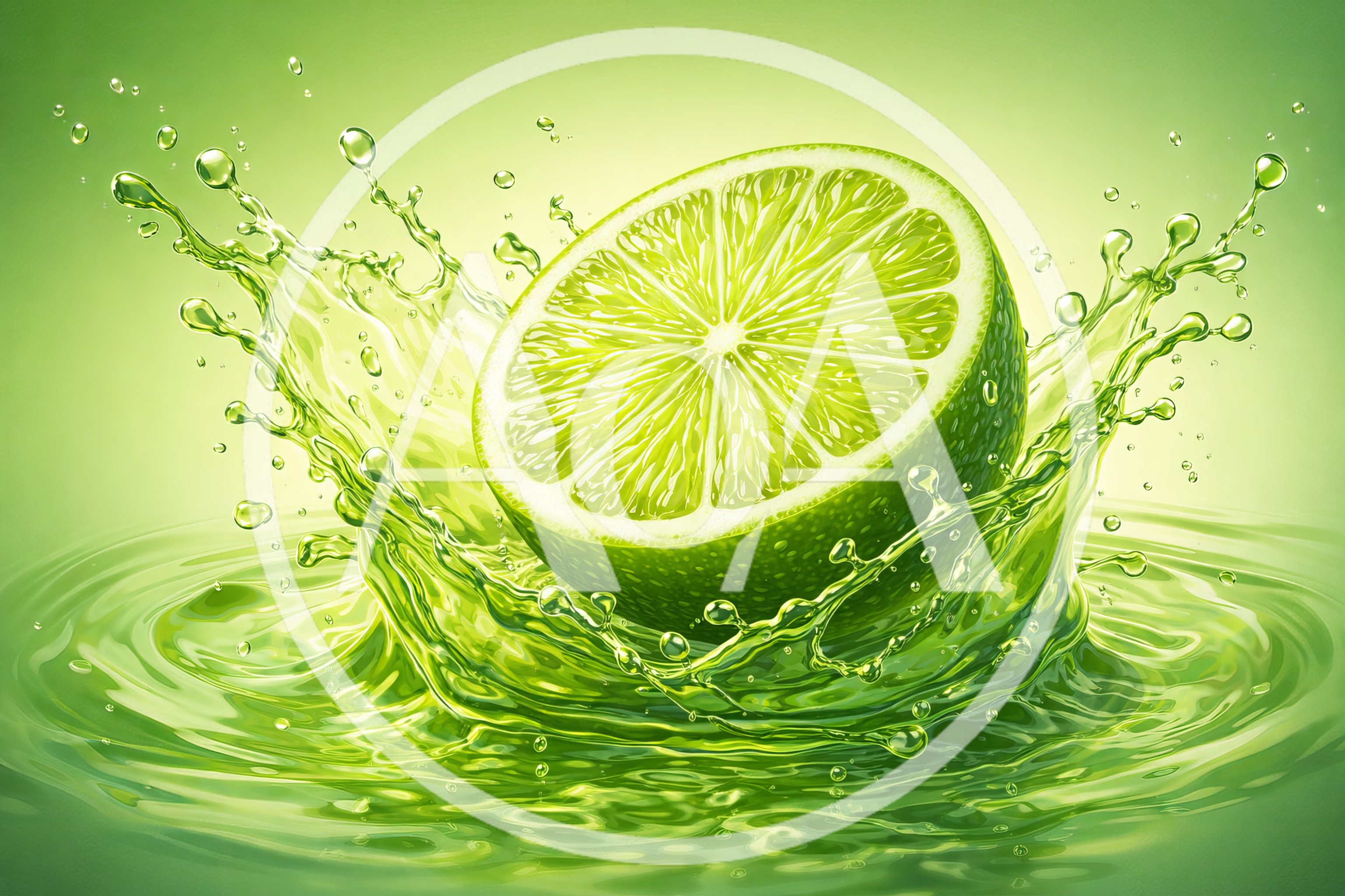 Fresh Lime Half Splashing Into Green Liquid