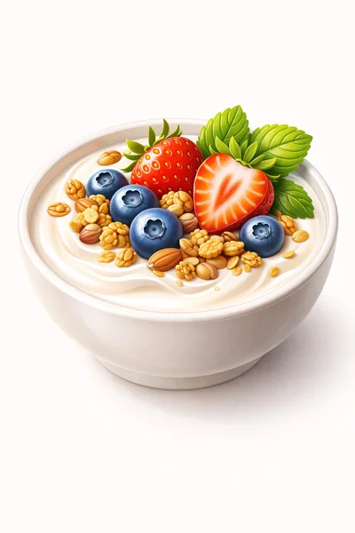 Bowl Of Creamy Yogurt With Fresh Berries And Granola