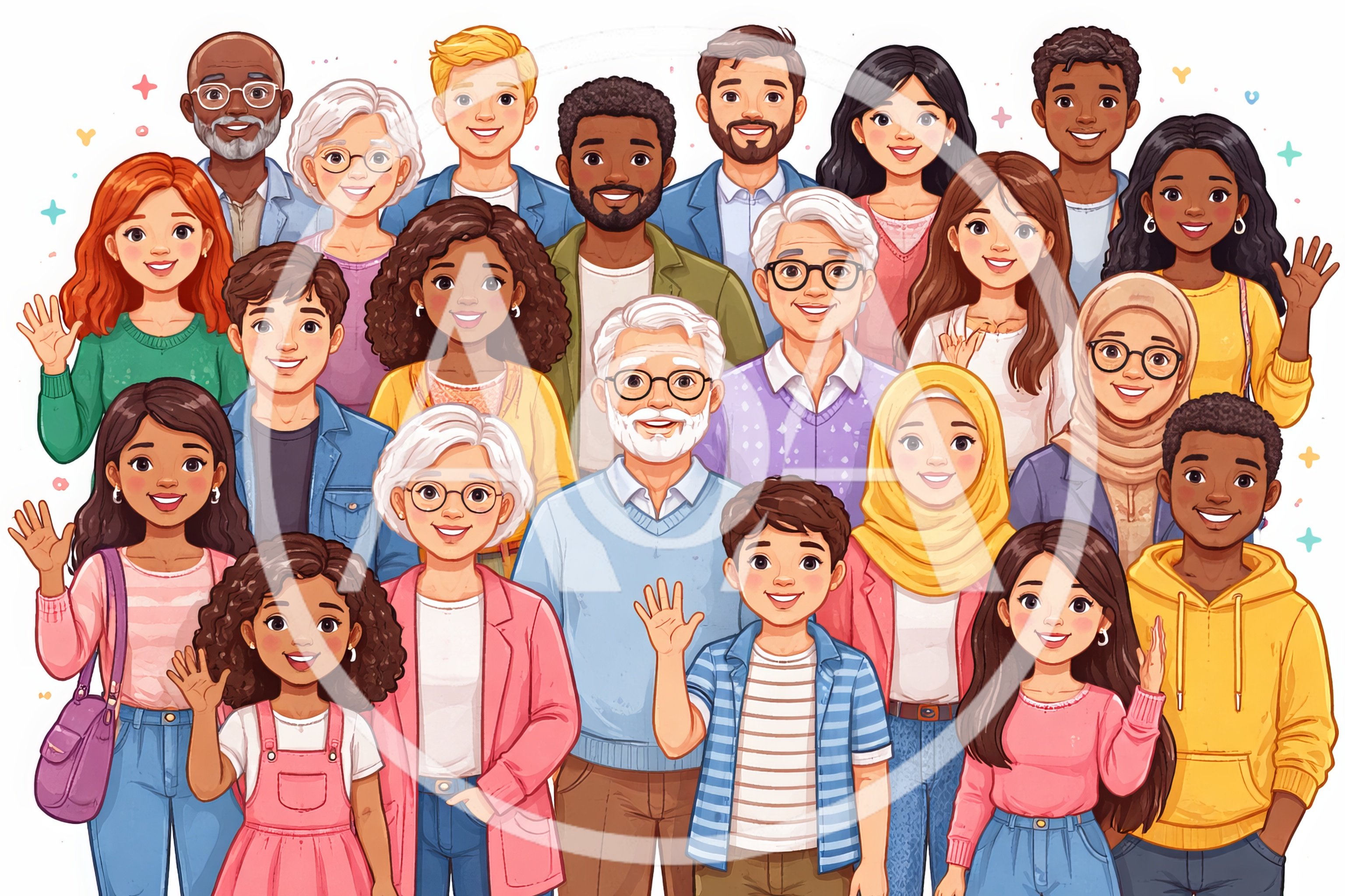 Diverse Group Of People Smiling And Waving