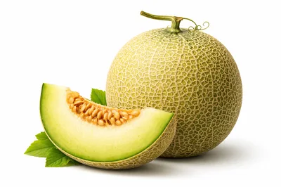 Whole Cantaloupe Melon With A Sliced Wedge