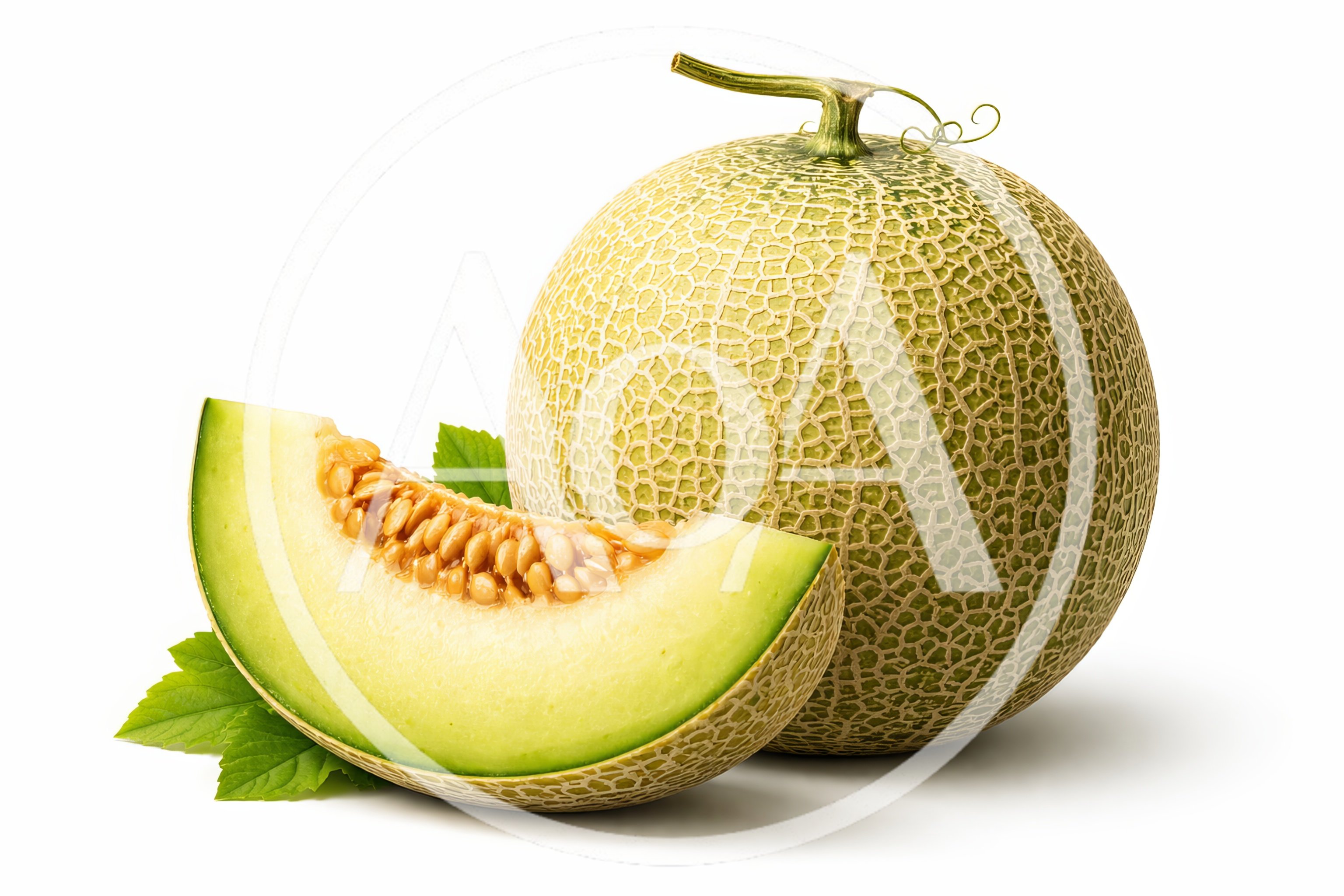 Whole Cantaloupe Melon With A Sliced Wedge
