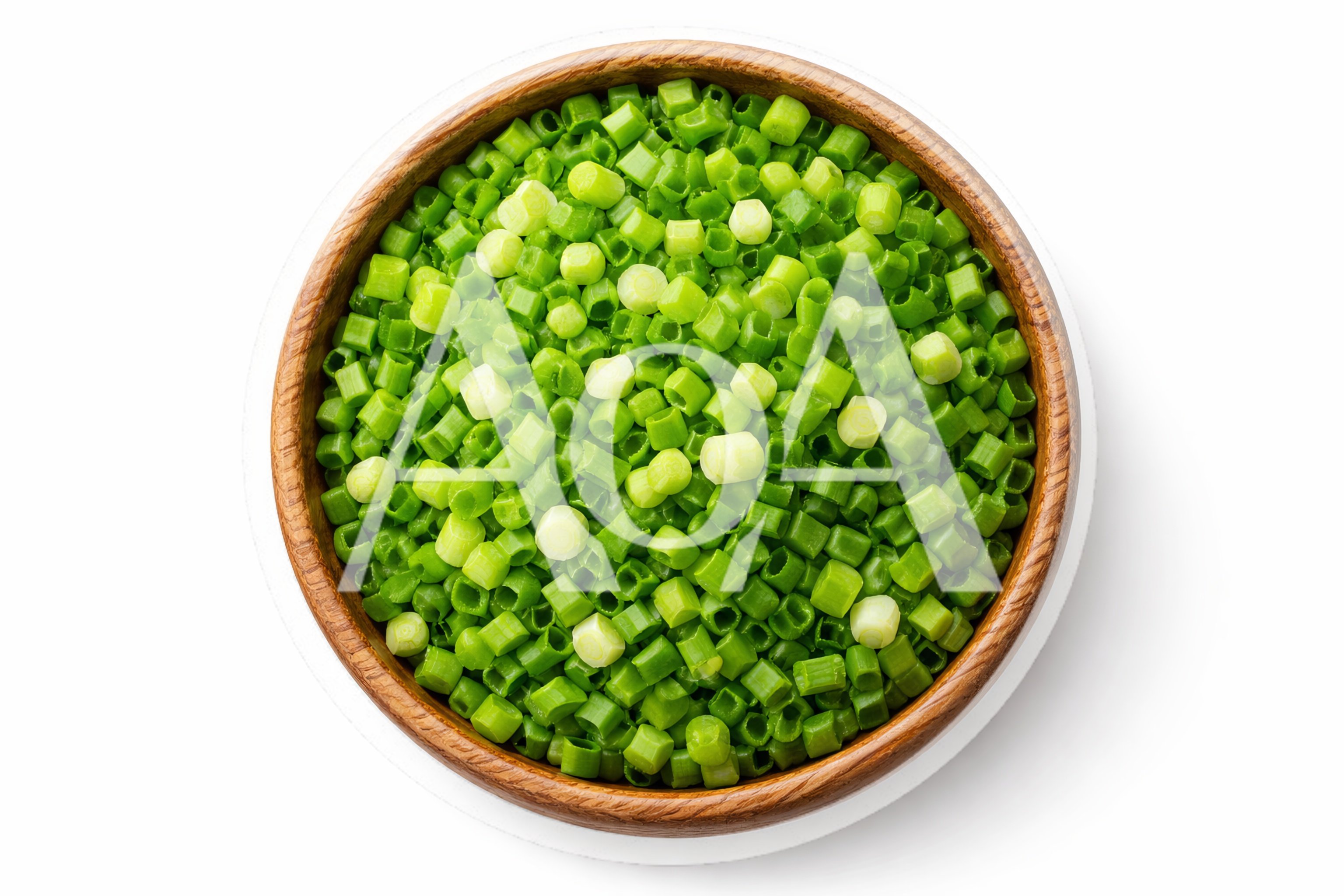 Chopped Green Scallions In A Wooden Bowl