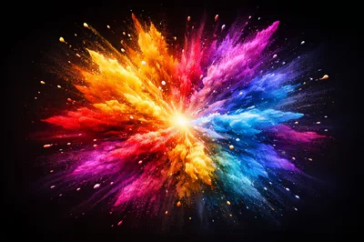 Vibrant Multi-Colored Powder Explosion On Black Background
