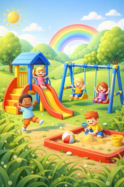 Happy Children Playing at a Sunny Outdoor Playground