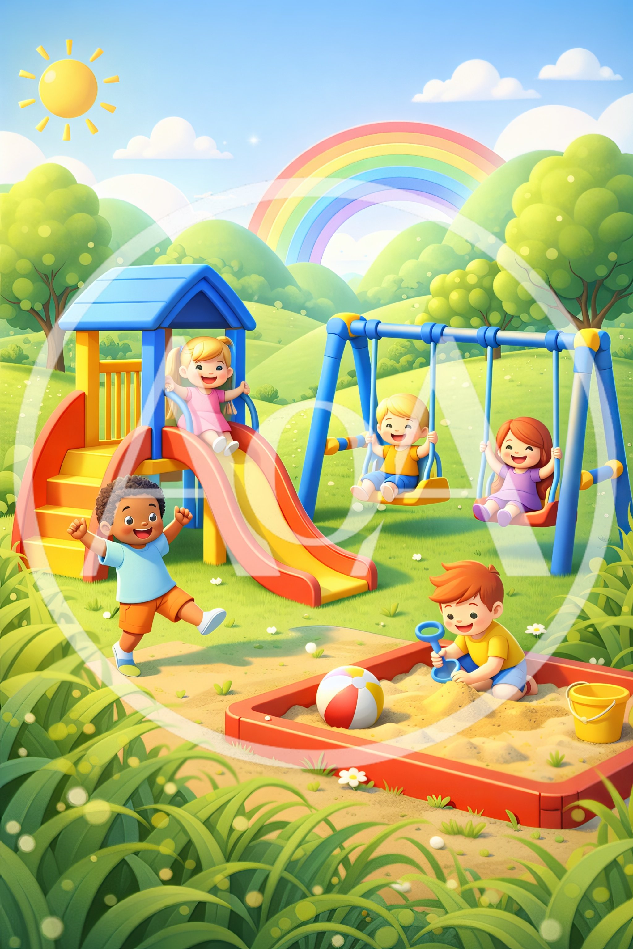 Happy Children Playing at a Sunny Outdoor Playground
