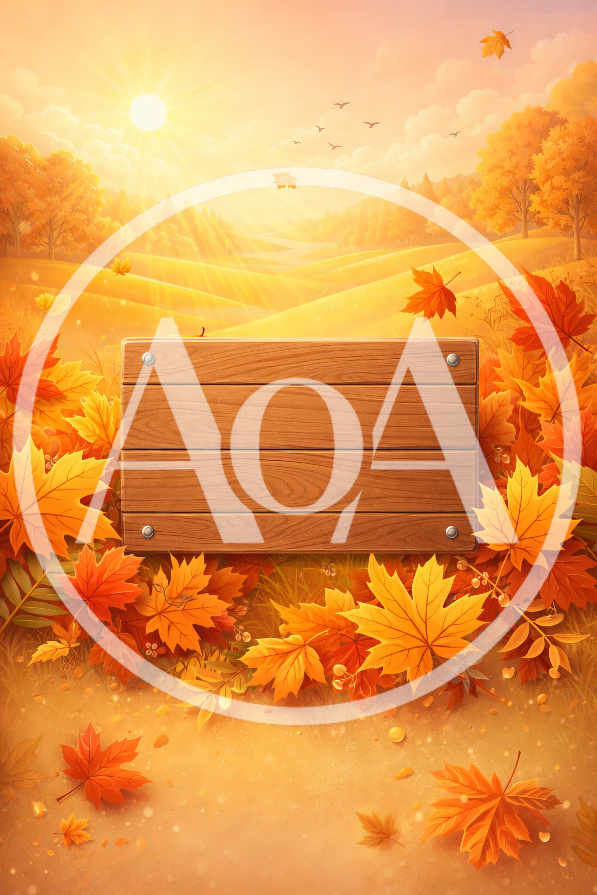 Wooden Signboard Surrounded By Vibrant Autumn Maple Leaves