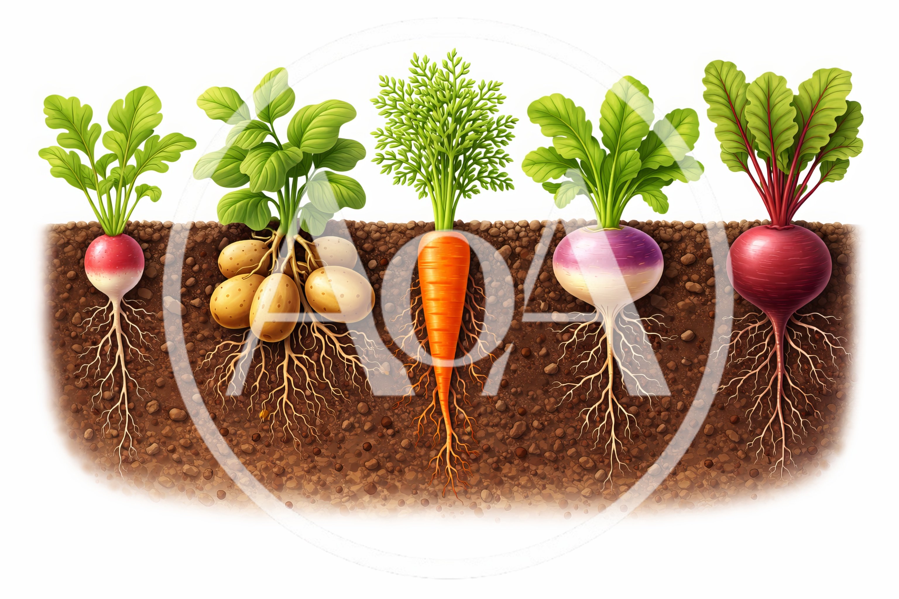 Cross Section Illustration Of Various Root Vegetables