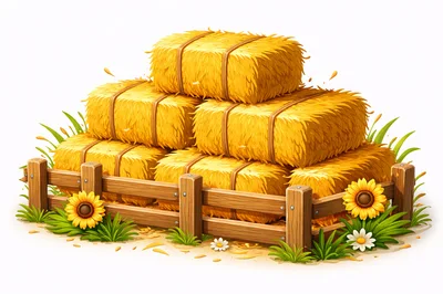 Stacked Hay Bales Behind A Wooden Farm Fence