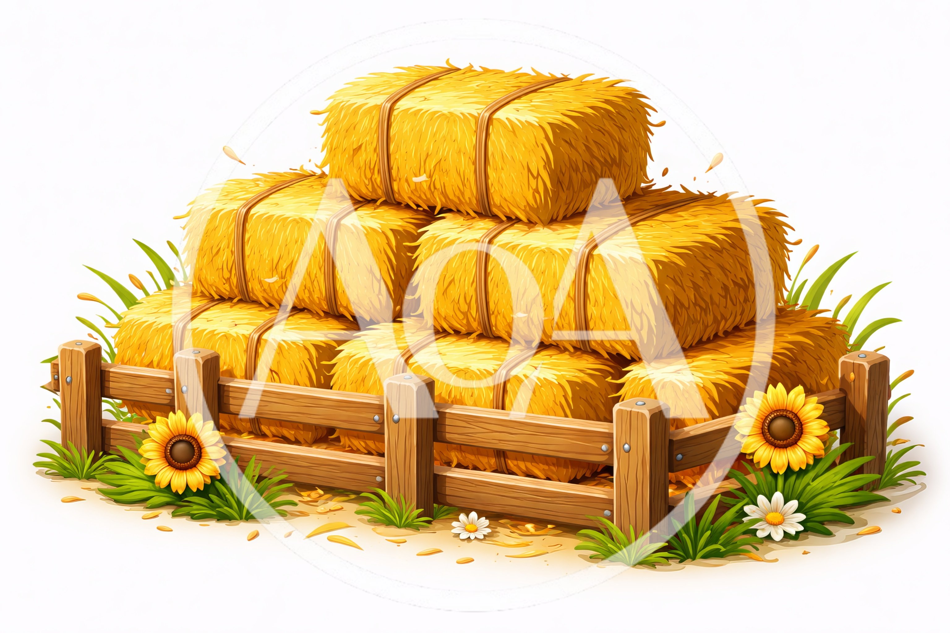 Stacked Hay Bales Behind A Wooden Farm Fence