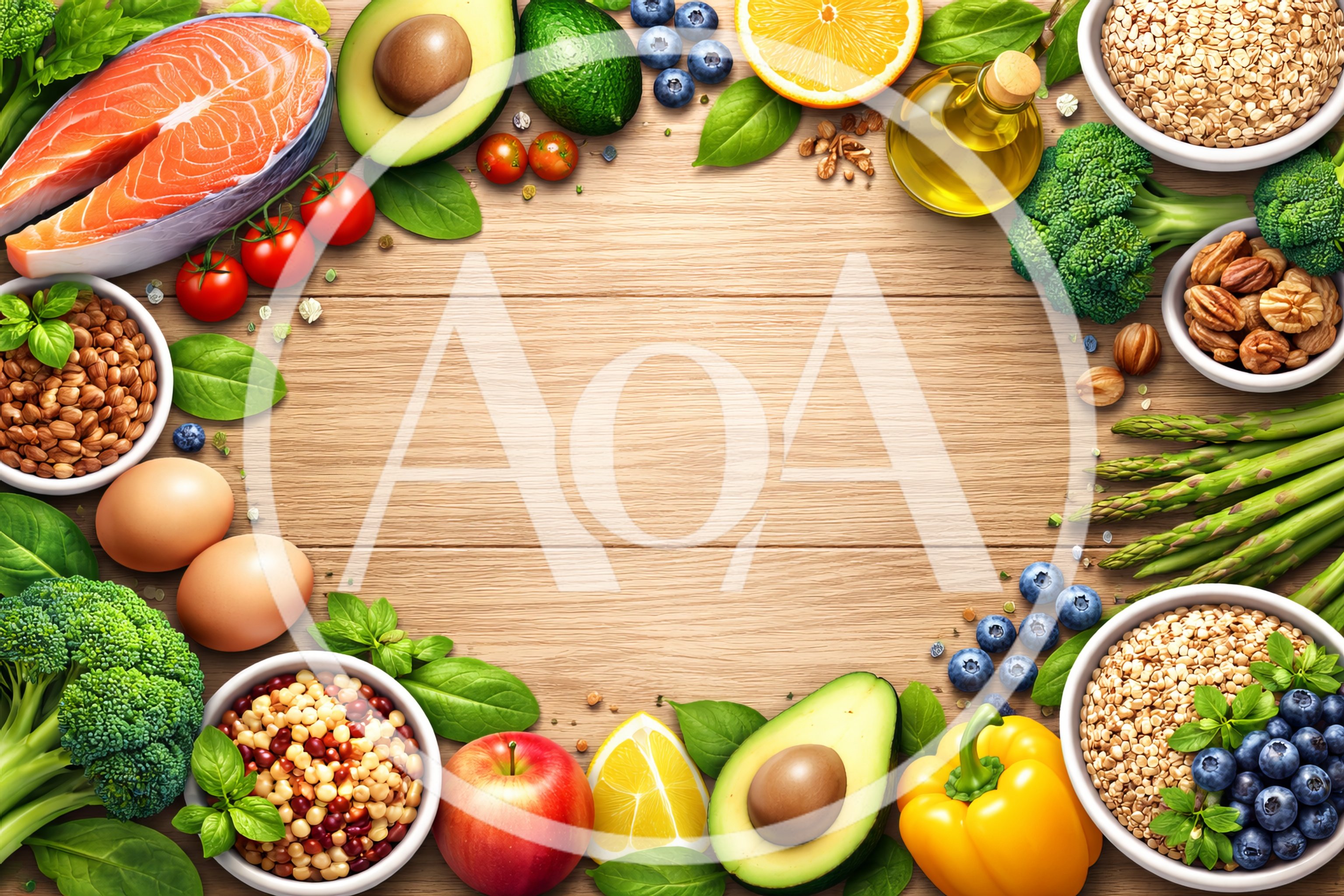Healthy Food Ingredients Arranged On Wooden Background