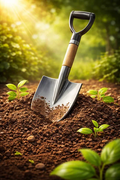 Shovel Stuck In A Mound Of Fresh Soil