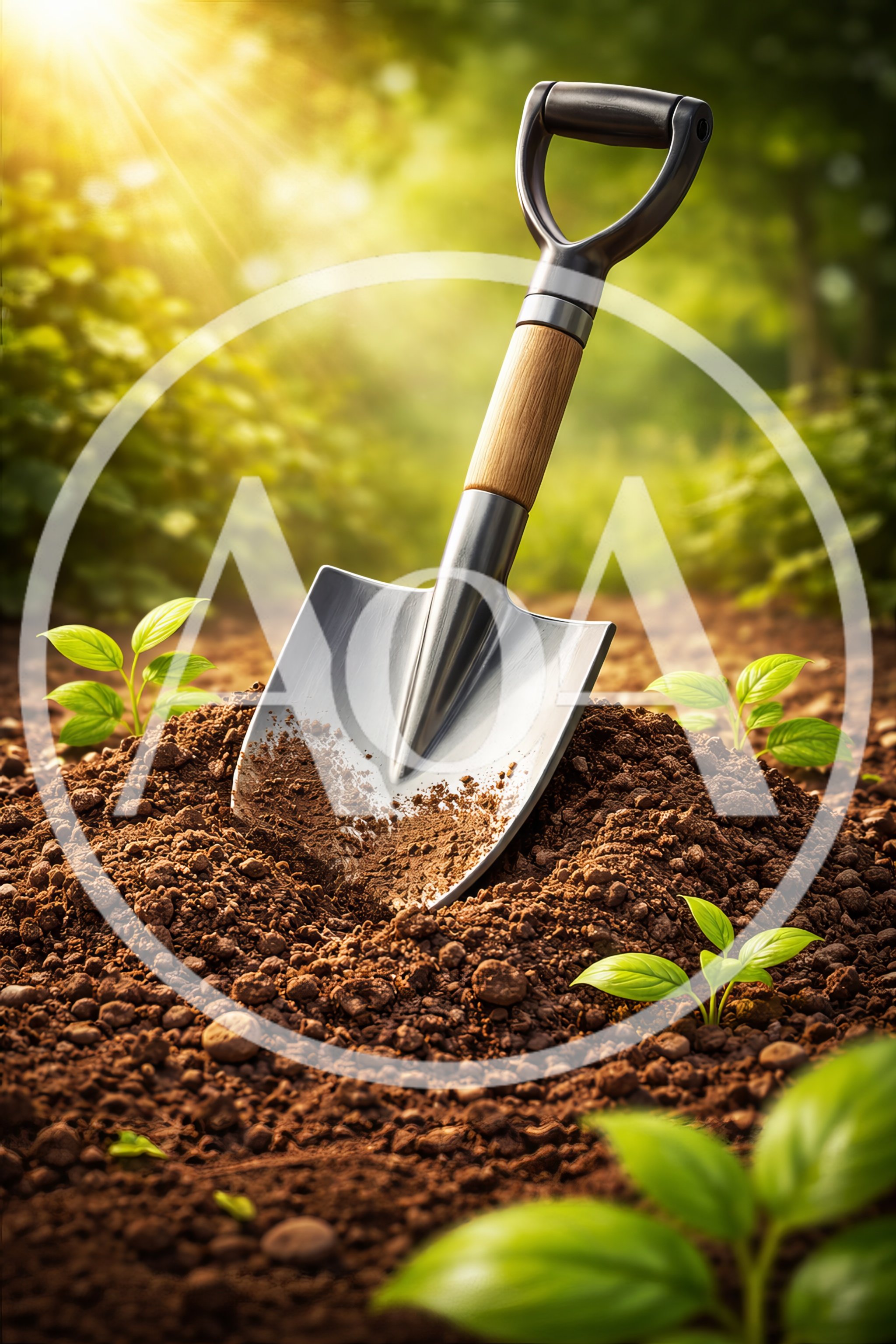 Shovel Stuck In A Mound Of Fresh Soil