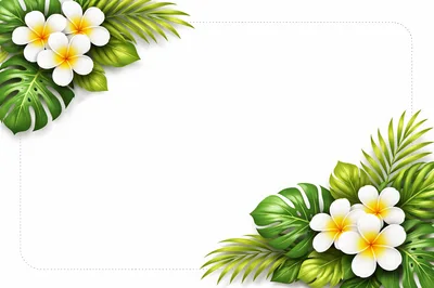 Tropical Plumeria Flower And Palm Leaf Border Frame