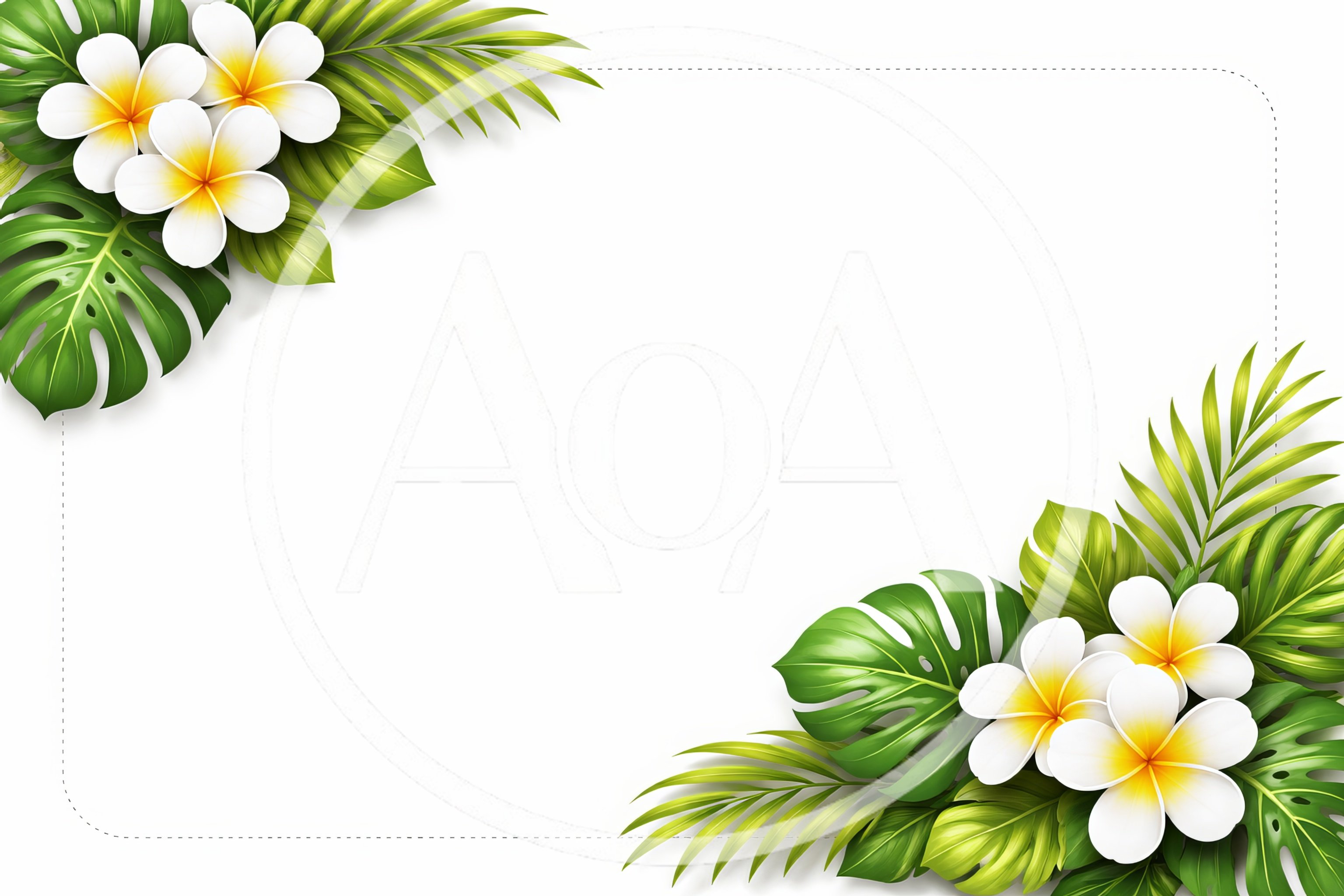 Tropical Plumeria Flower And Palm Leaf Border Frame