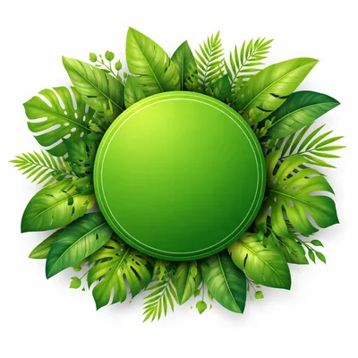 Tropical Green Leaf Frame With Circular Center