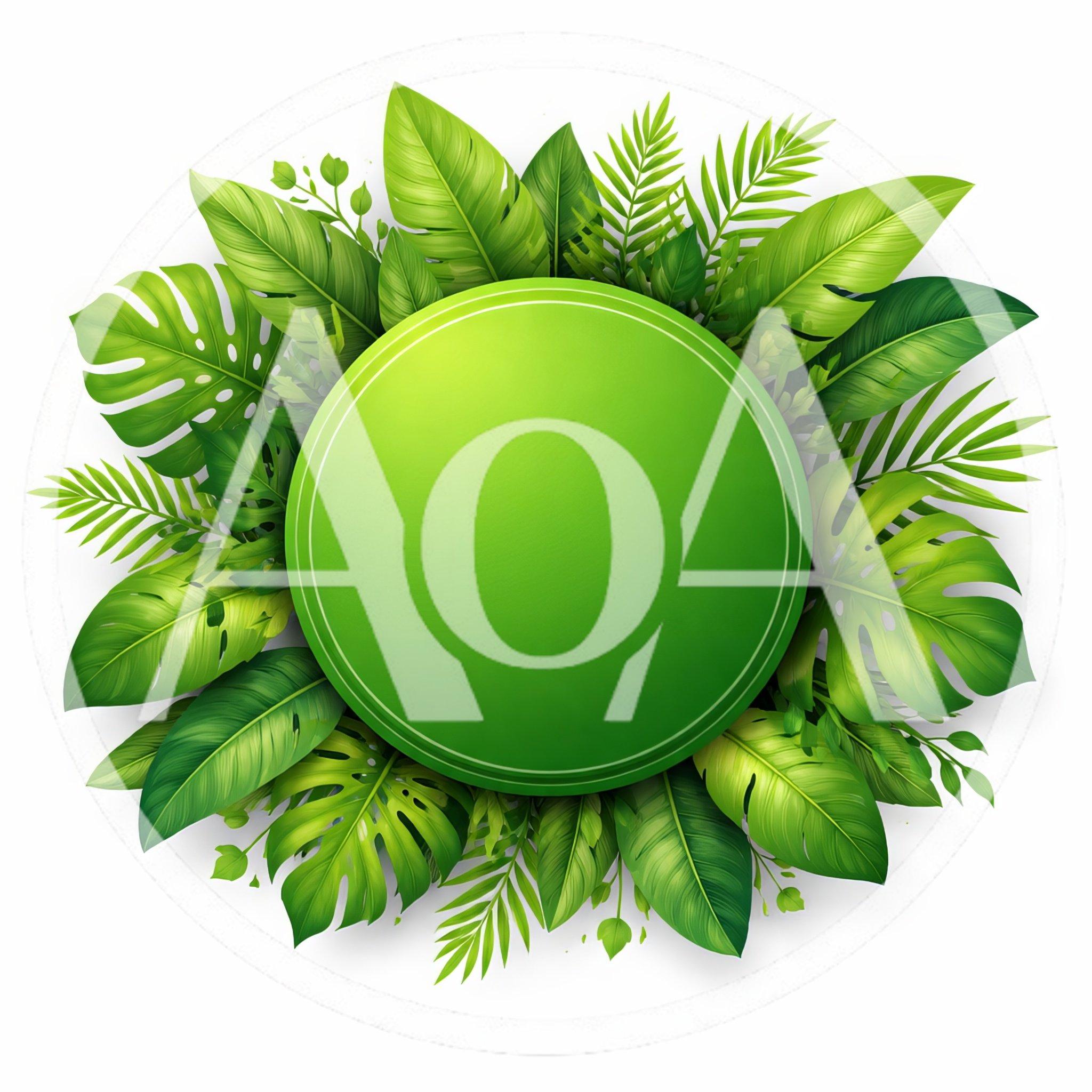 Tropical Green Leaf Frame With Circular Center