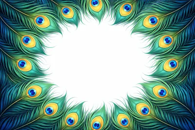 Peacock Feather Frame Border on White Background