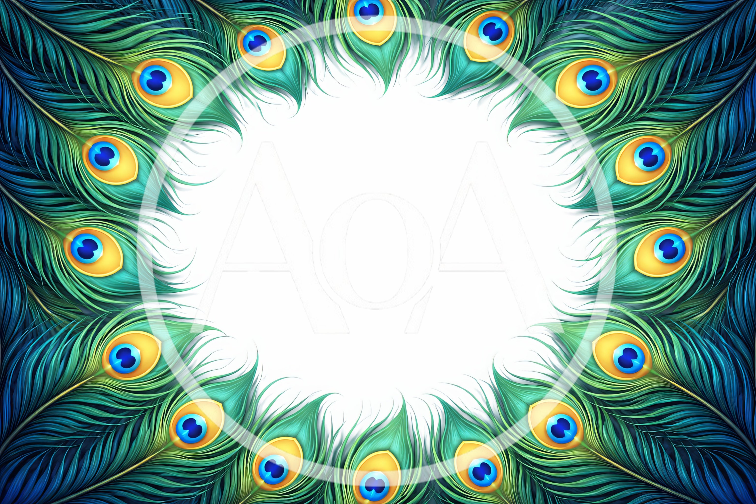 Peacock Feather Frame Border on White Background