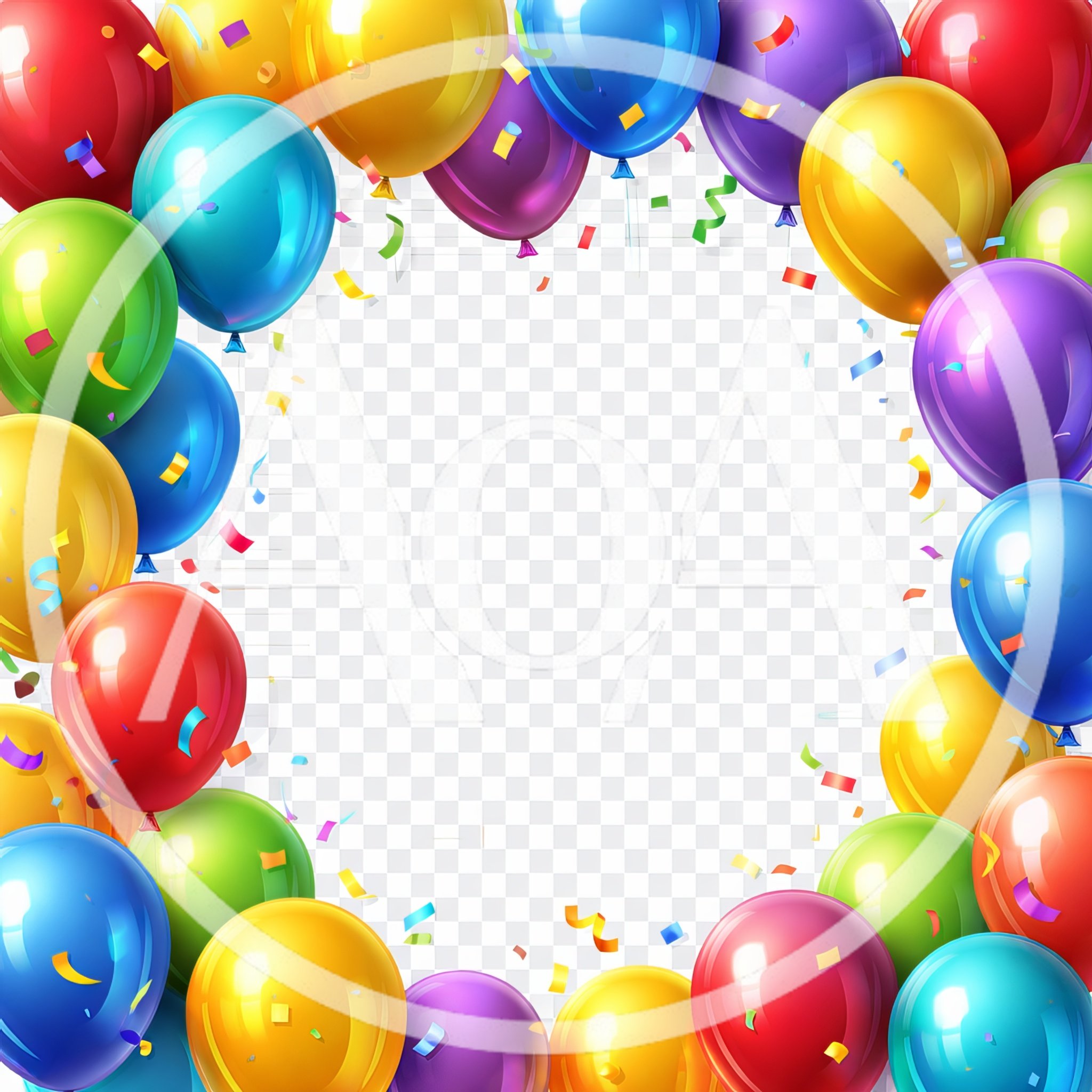 Colorful Party Balloons Frame With Confetti