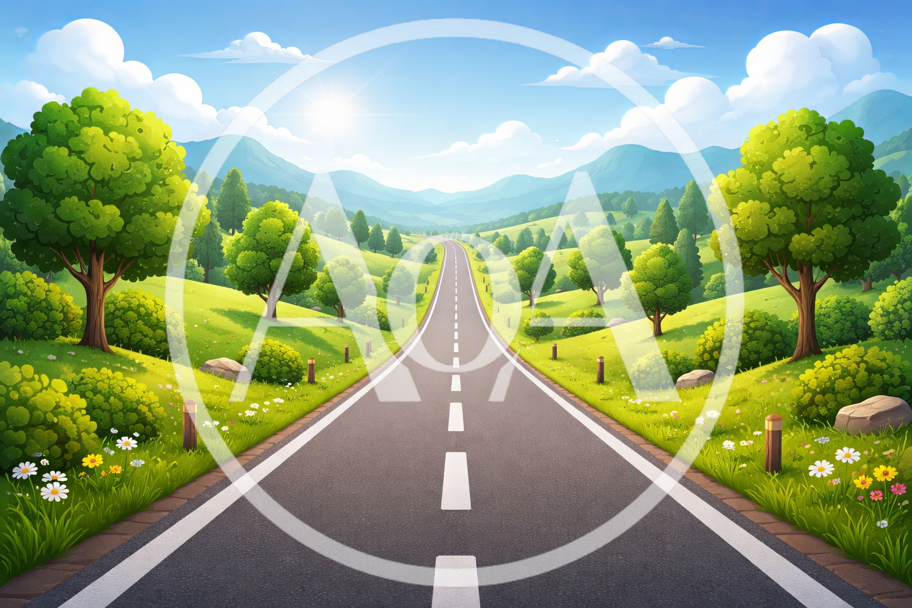 Scenic Asphalt Road Through Rolling Green Hills