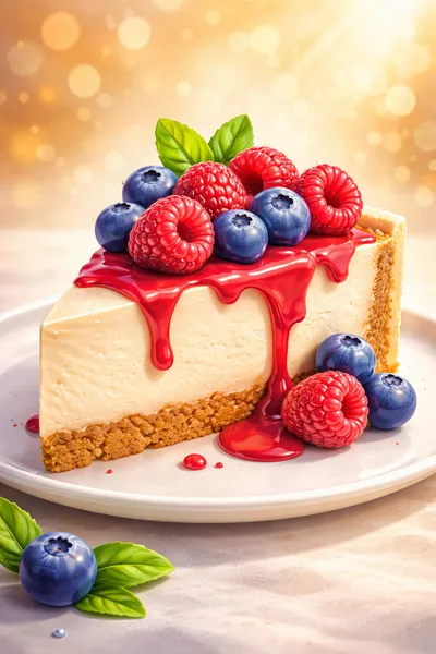 Slice Of Cheesecake Topped With Fresh Berries