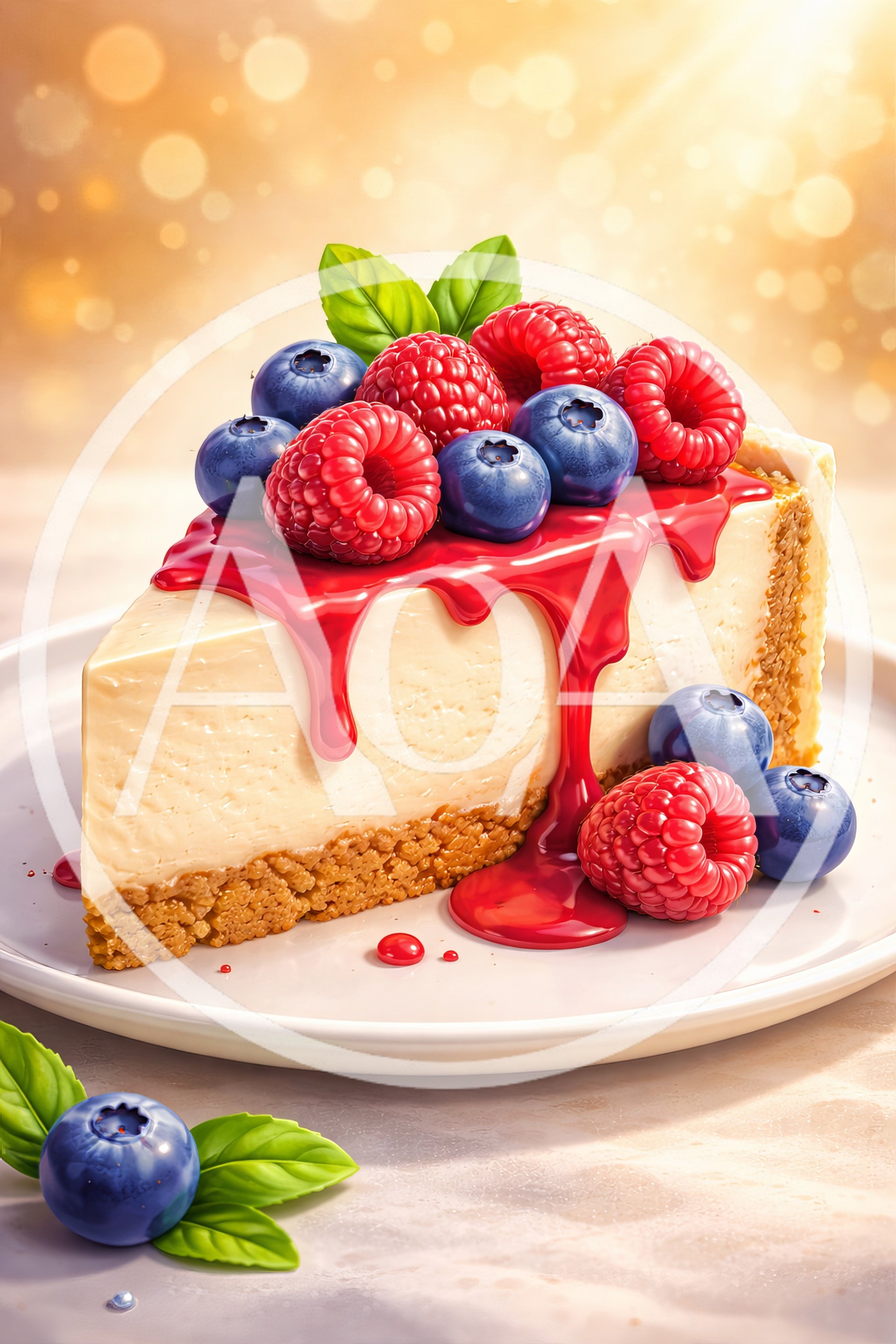 Slice Of Cheesecake Topped With Fresh Berries