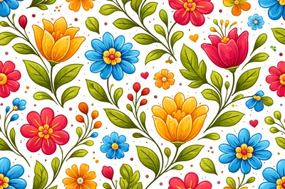 Seamless Floral Pattern With Vibrant Hand Drawn Flowers