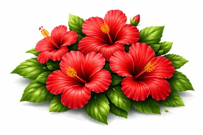 Vibrant Red Hibiscus Flowers With Lush Green Leaves