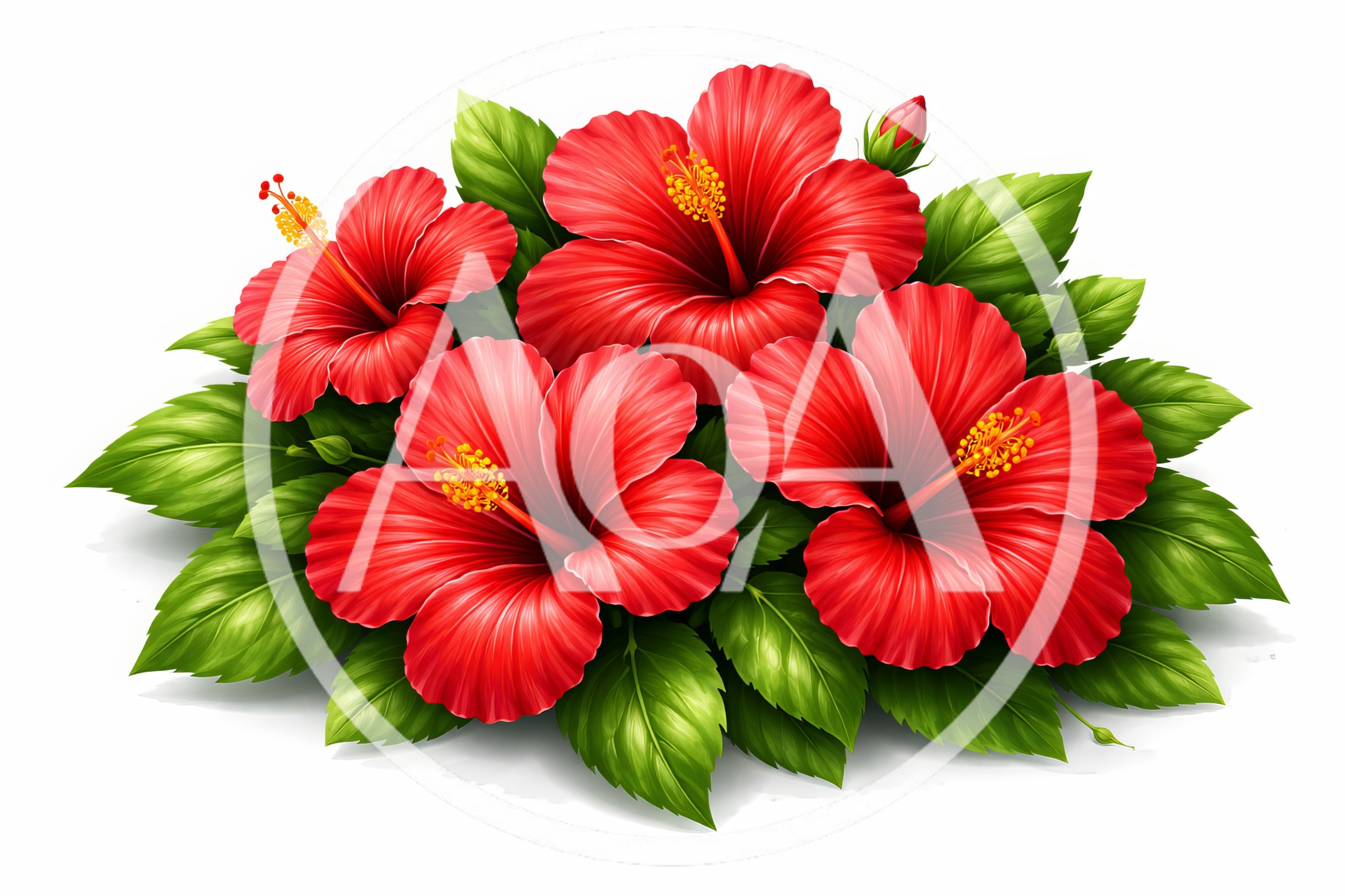 Vibrant Red Hibiscus Flowers With Lush Green Leaves