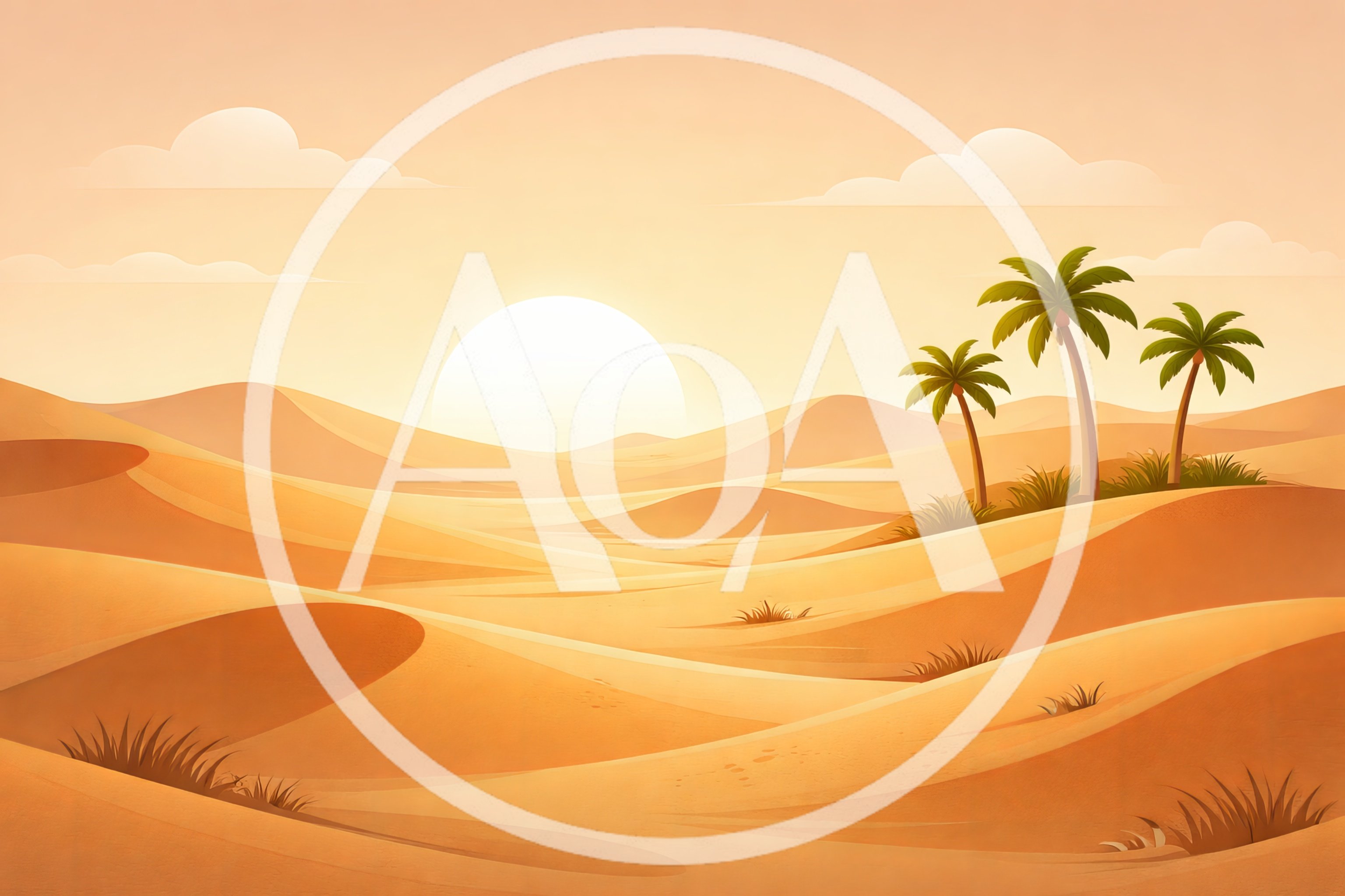 Desert Landscape With Palm Trees At Sunset