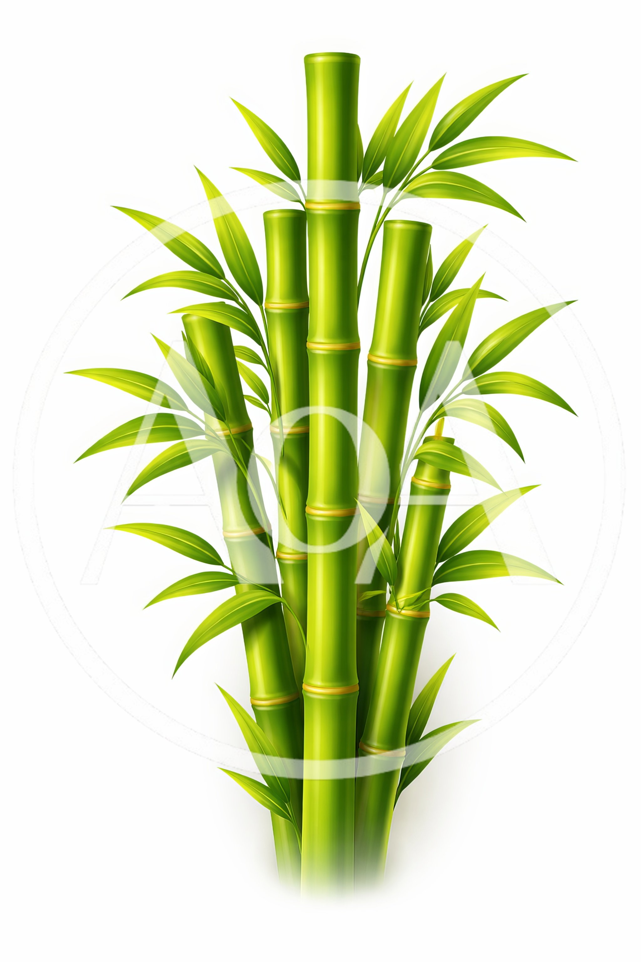 Realistic Green Bamboo Stalks With Leaves