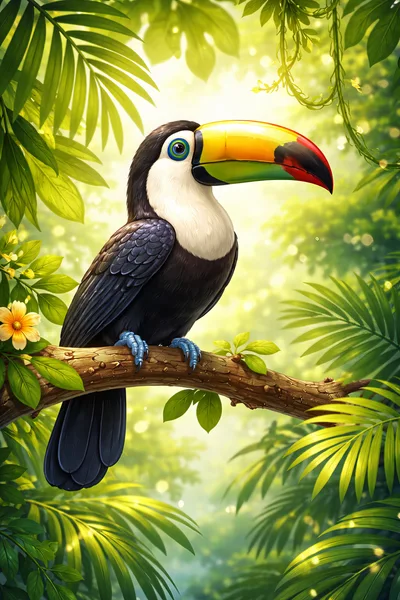 Toco Toucan Perched On A Tropical Jungle Branch