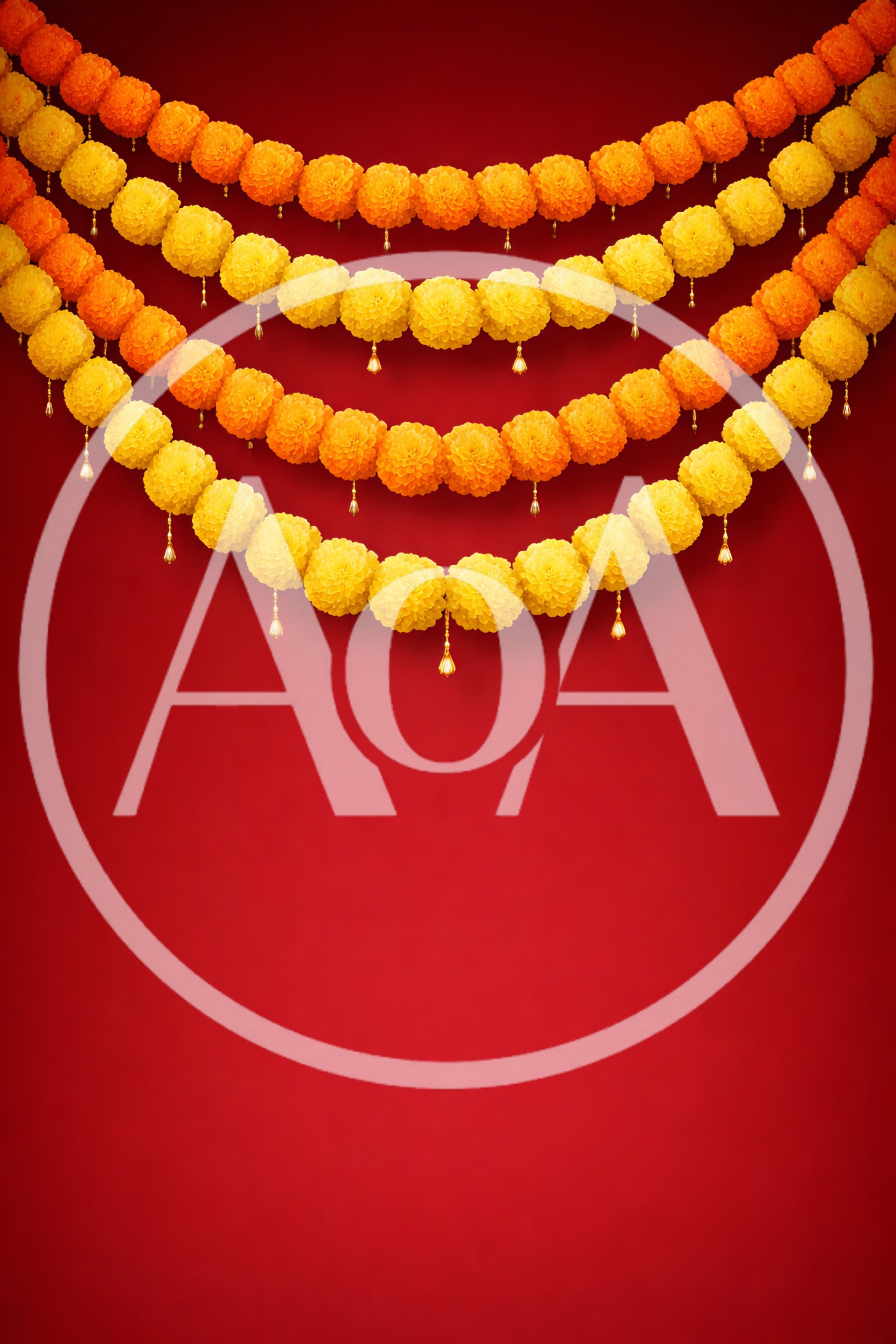 Festive Marigold Flower Garlands On Red Background