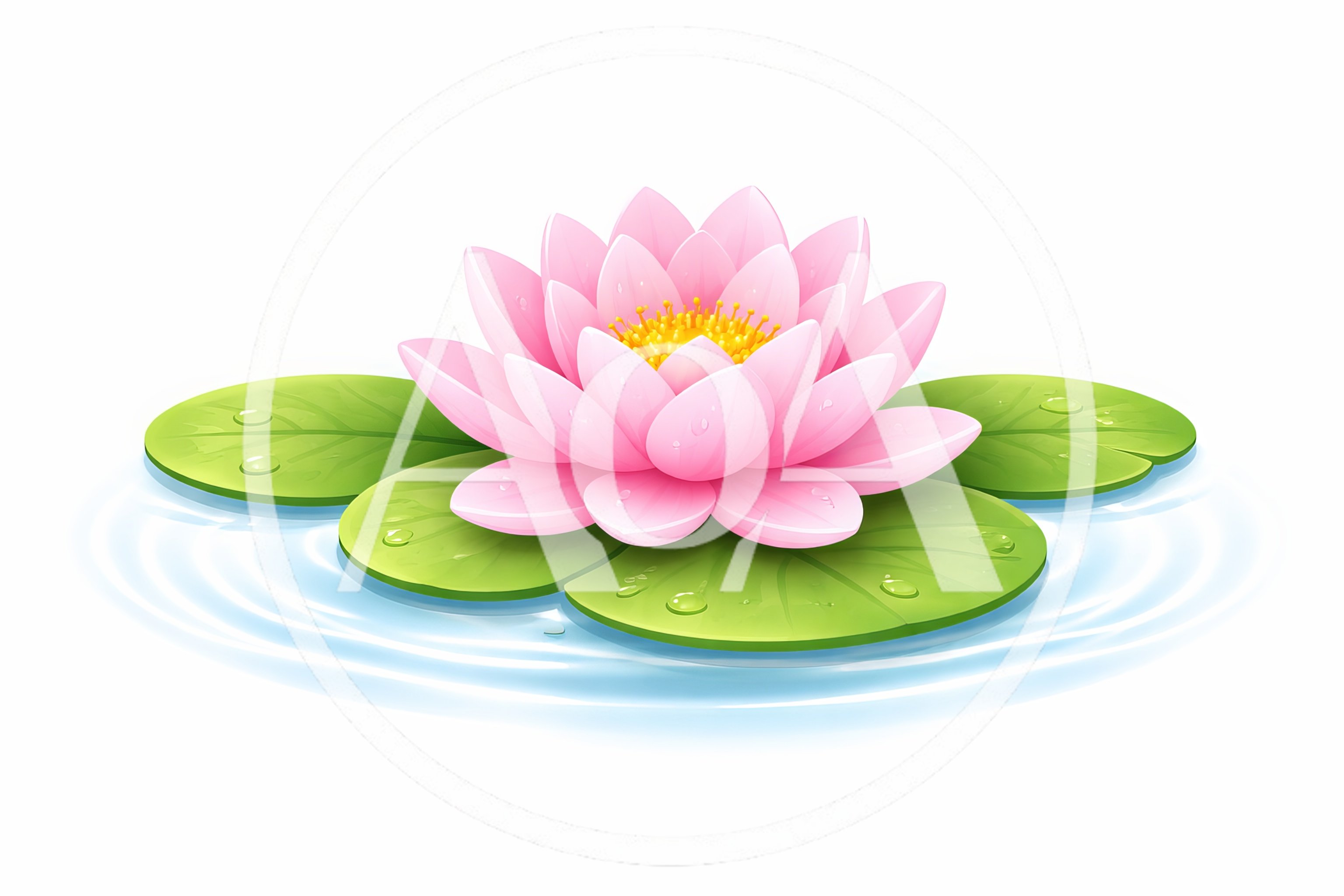 Pink Water Lily Flower Floating On Green Lily Pads