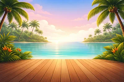 Tropical Beach View From A Wooden Deck