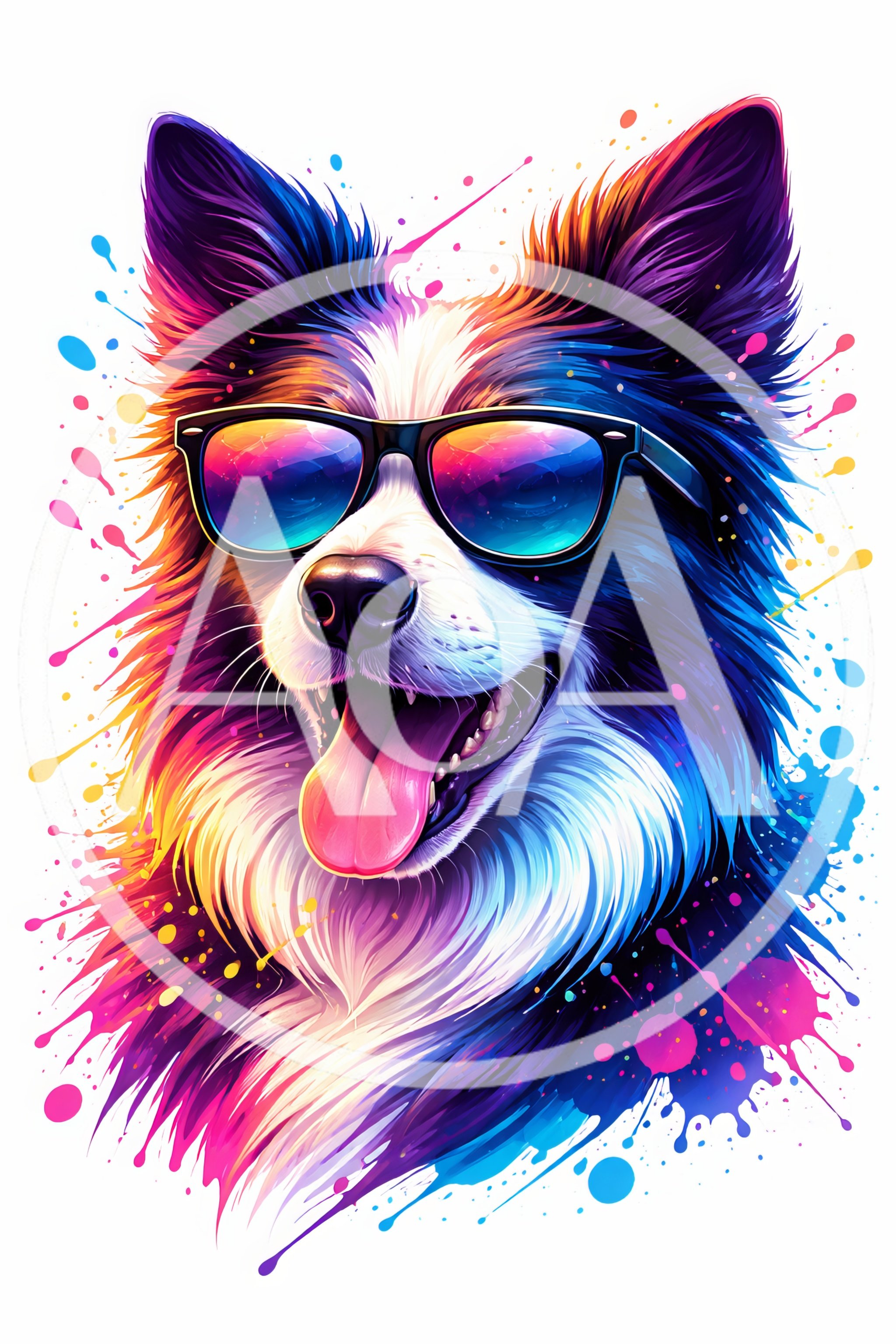 Colorful Artistic Portrait Of A Cool Dog Wearing Sunglasses