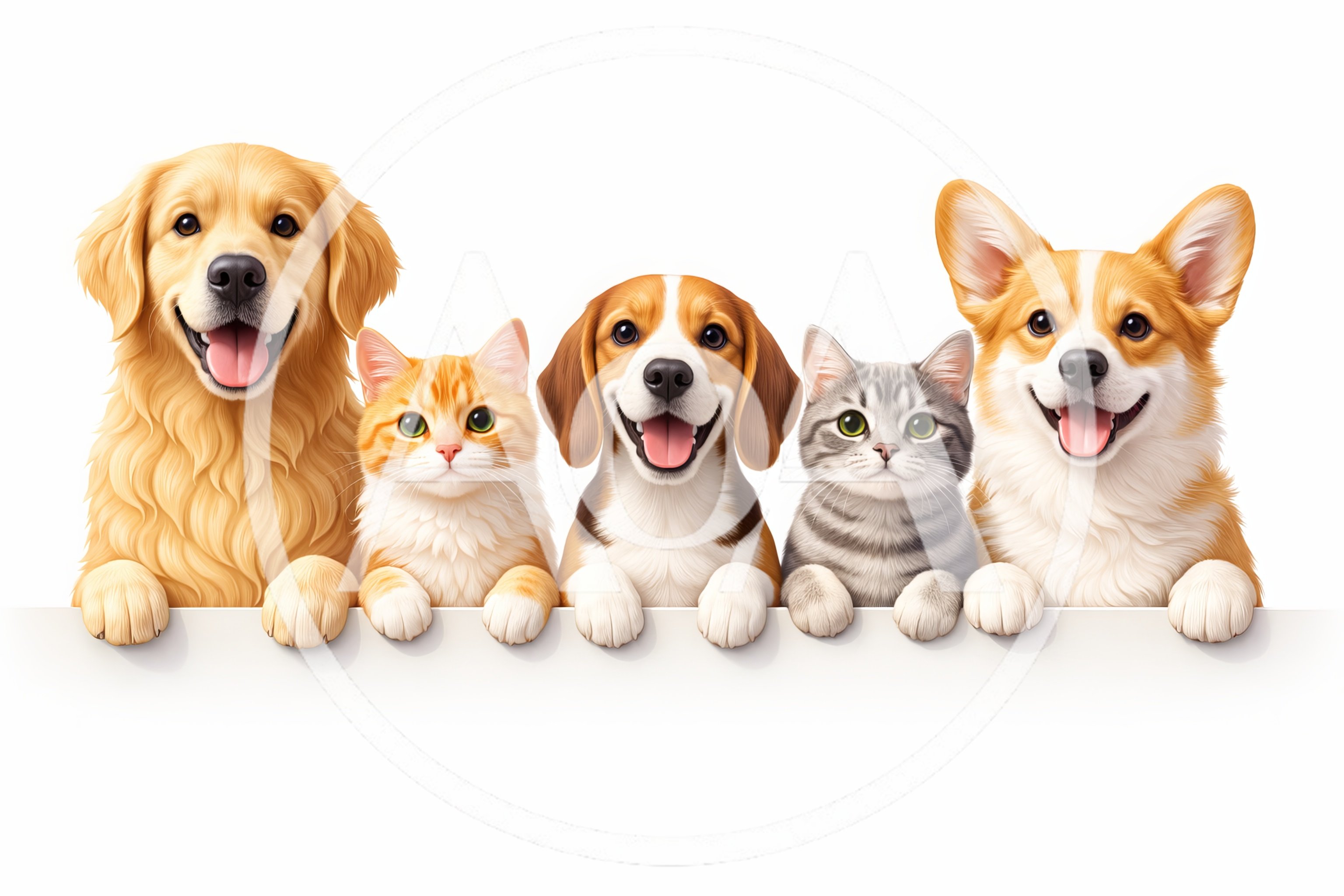 Group Of Cute Dogs And Cats Peeking Over Banner