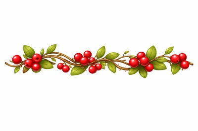 Decorative Christmas Holly Branch Border With Red Berries