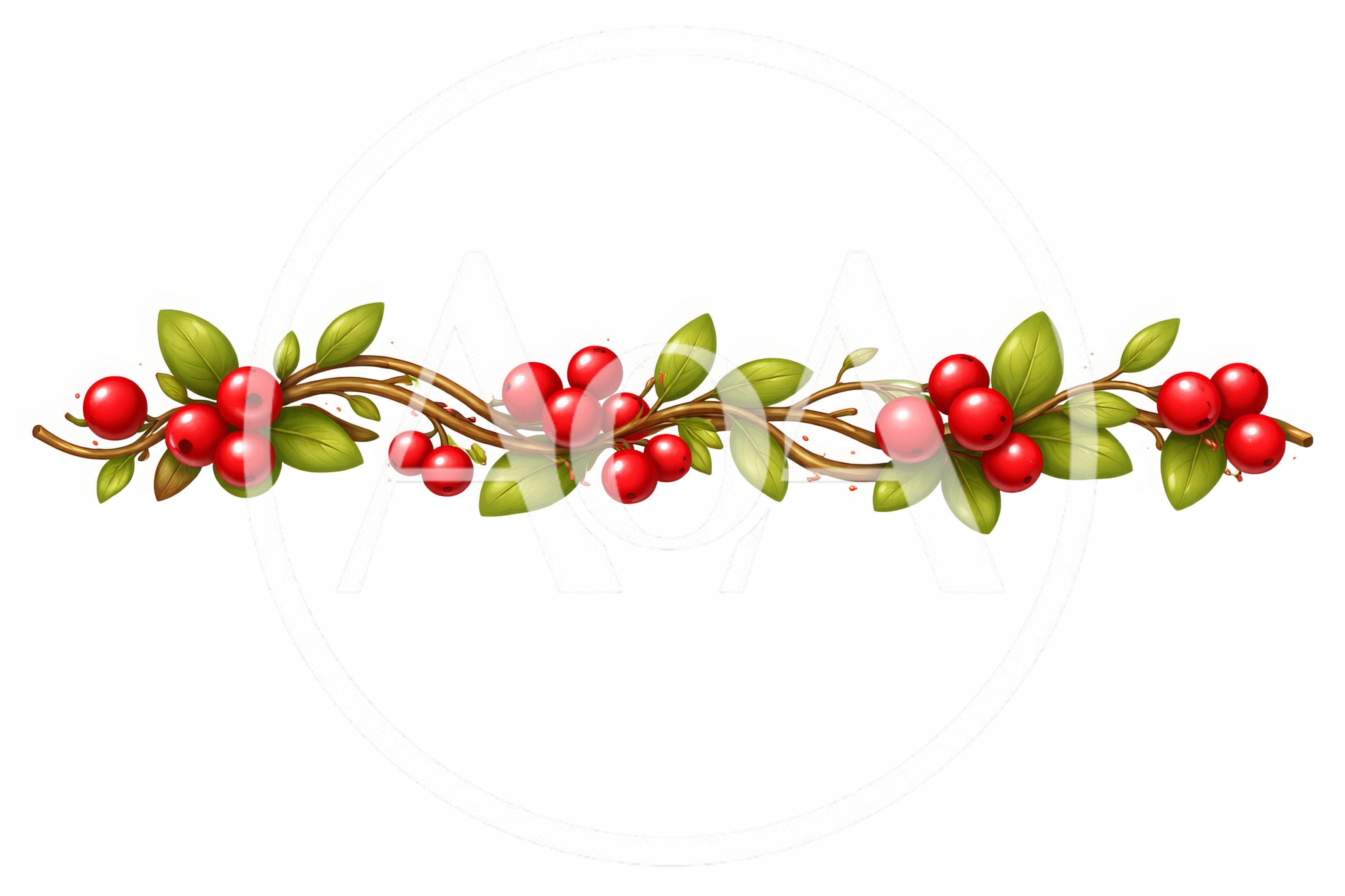 Decorative Christmas Holly Branch Border With Red Berries