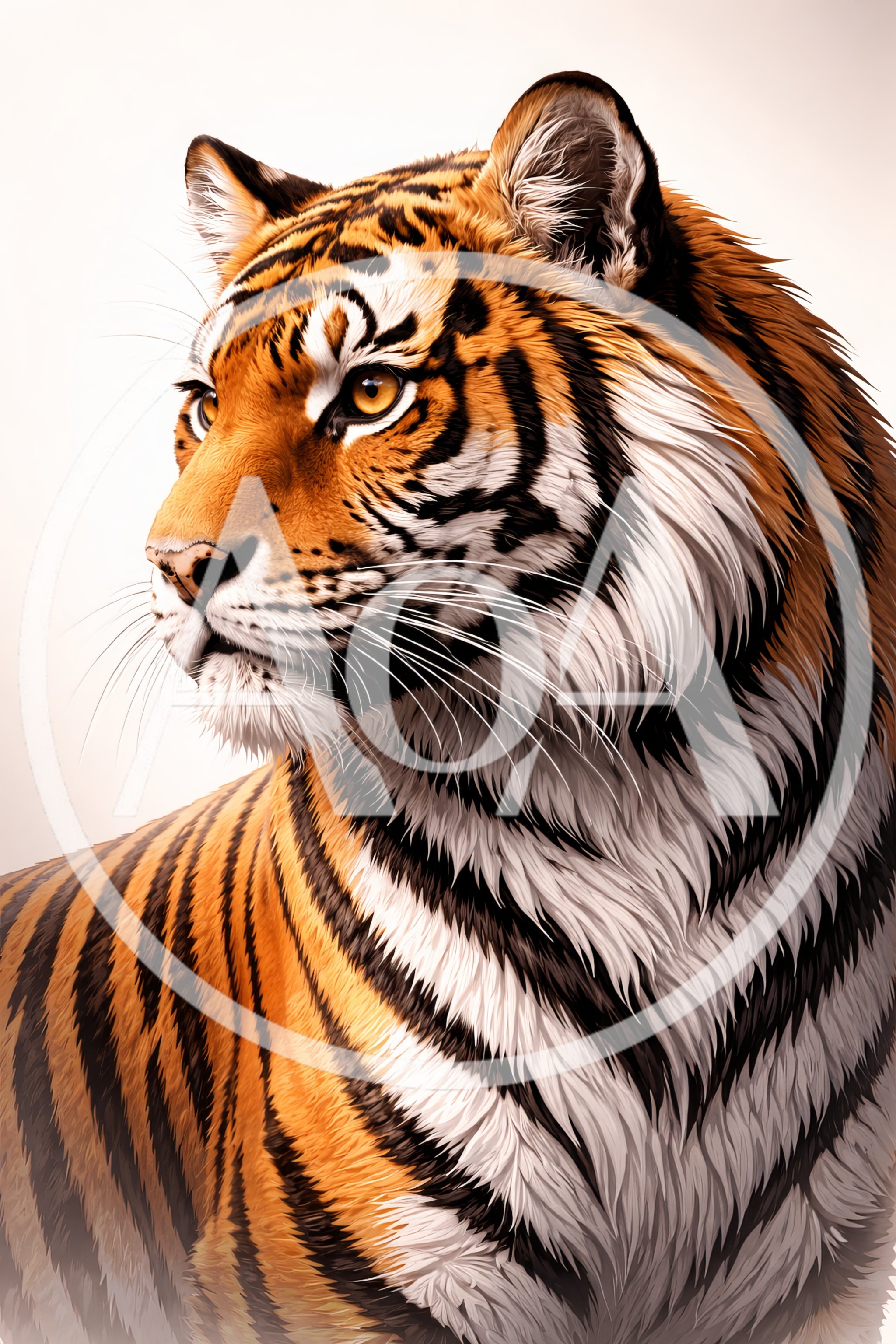 Majestic Tiger Portrait Against A Neutral Background
