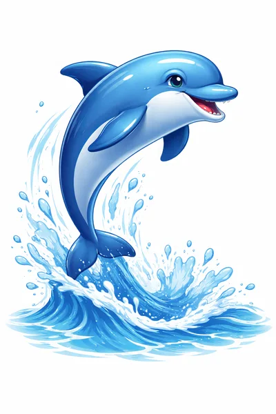 Cartoon Dolphin Jumping Out Of Blue Ocean Water