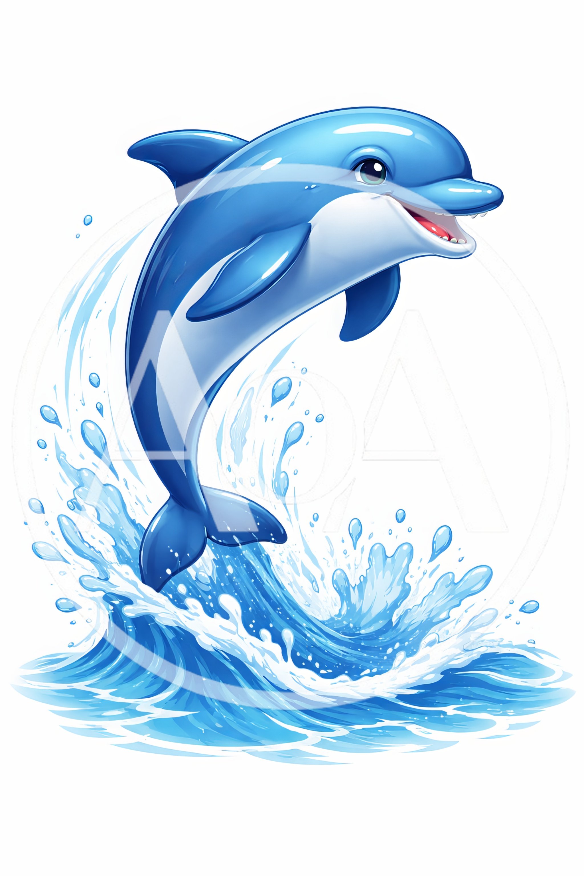 Cartoon Dolphin Jumping Out Of Blue Ocean Water