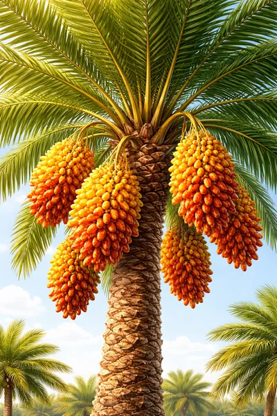 Date Palm Tree Laden With Ripe Golden Fruit
