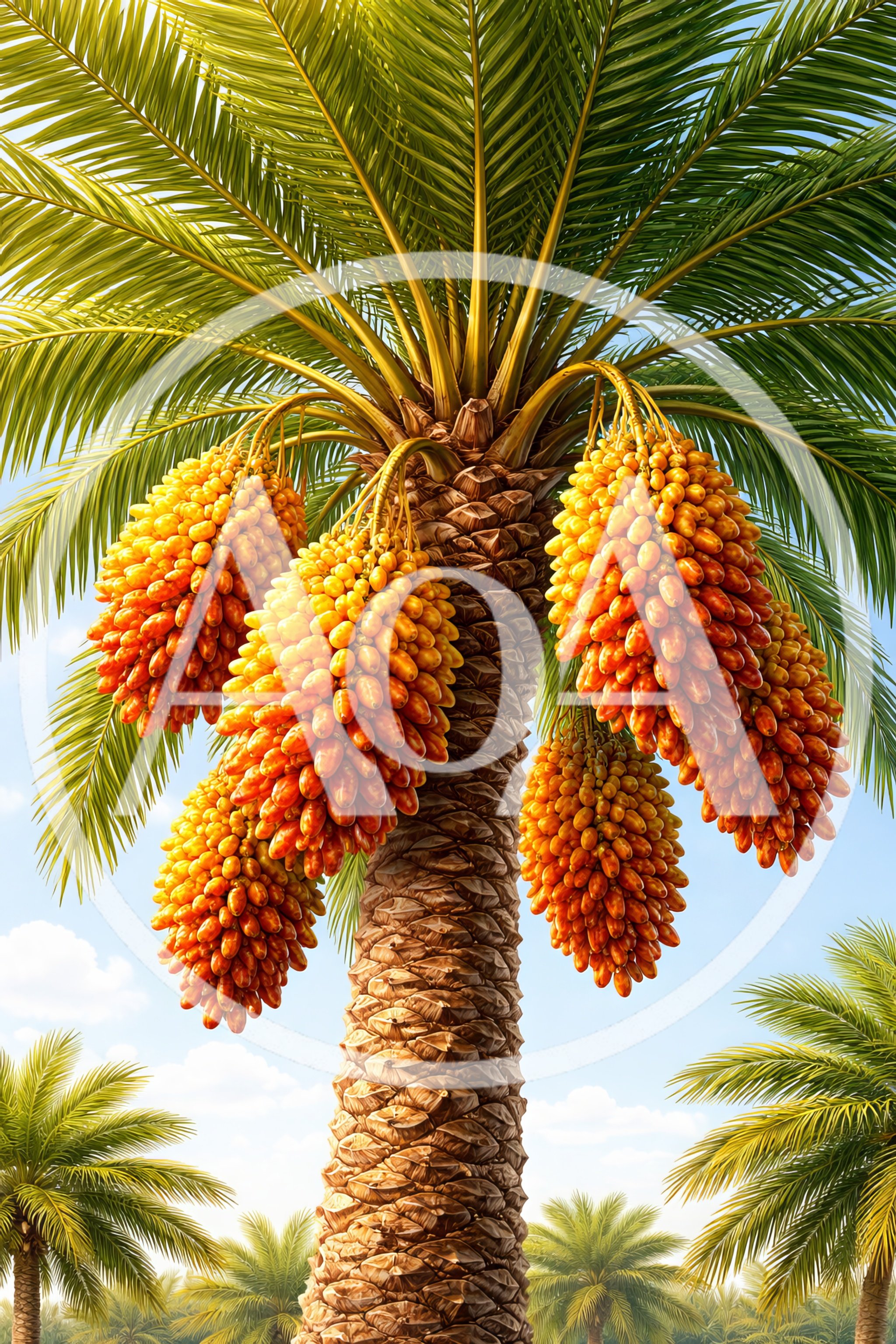 Date Palm Tree Laden With Ripe Golden Fruit