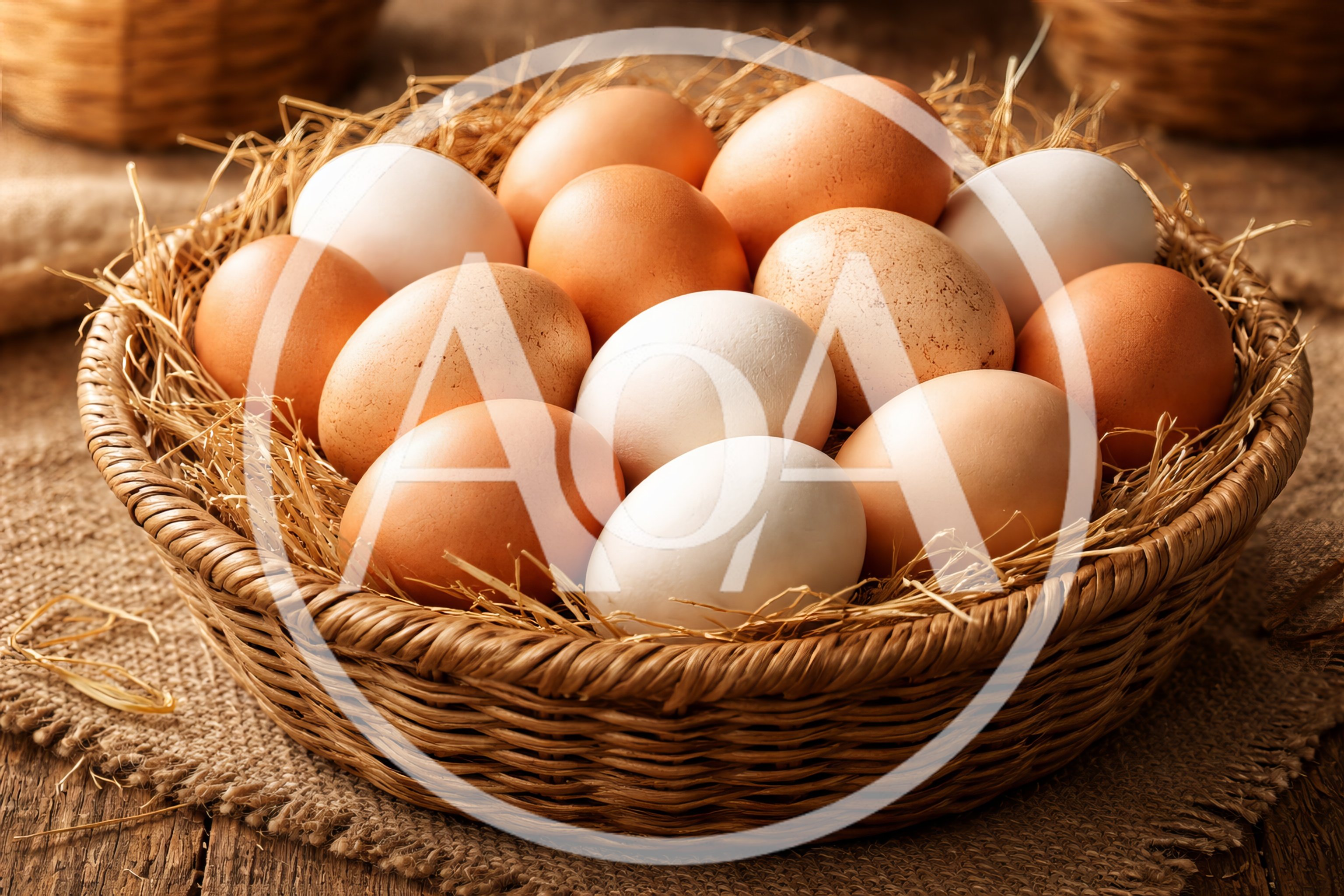 Fresh Chicken Eggs In A Woven Basket